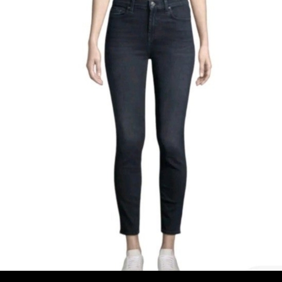 7 for all man kind Womens Sz 28 the high waist ankle skinny Black Wash - Picture 1 of 11